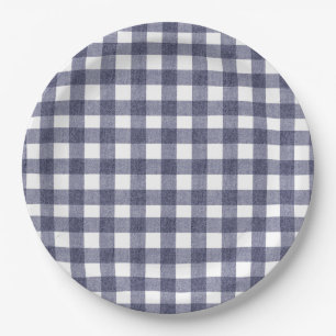 Simple navy gingham paper plates