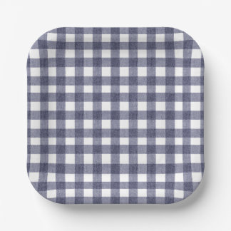 Simple navy gingham paper plates