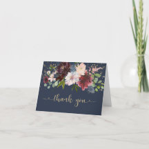 Simple Navy Gold Burgundy Floral Baby Thank You