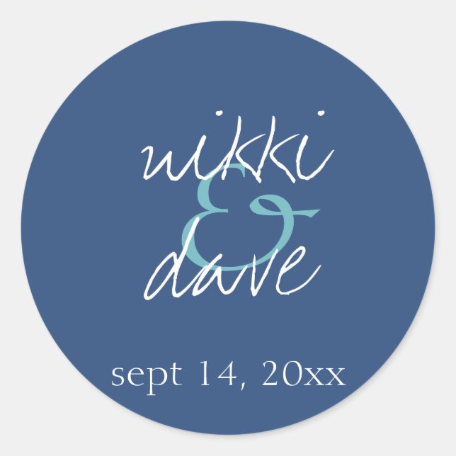 Simple navy handwritten wedding favour label seal (Front)