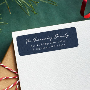 Simple navy herringbone Christmas return address Label