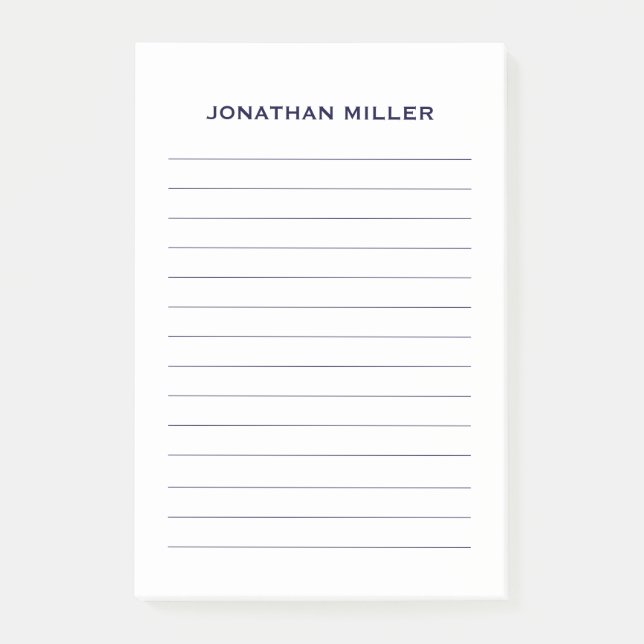 Simple Navy Lined Personalised 4x6 Post-it Notes (Front)