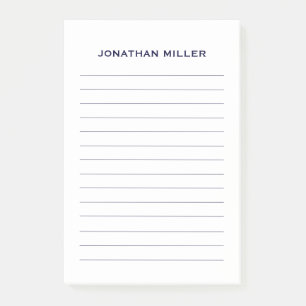 Simple Navy Lined Personalized 4x6 Post-it Notes
