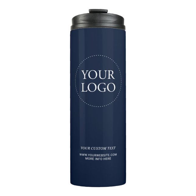 Simple Navy Minimal Business Logo Custom Text Thermal Tumbler (Front)