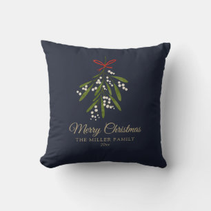 Simple navy mistletoe Christmas Cushion