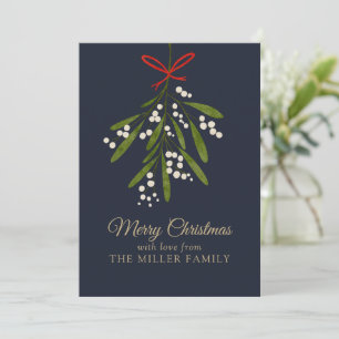 Simple navy mistletoe Christmas Holiday Card