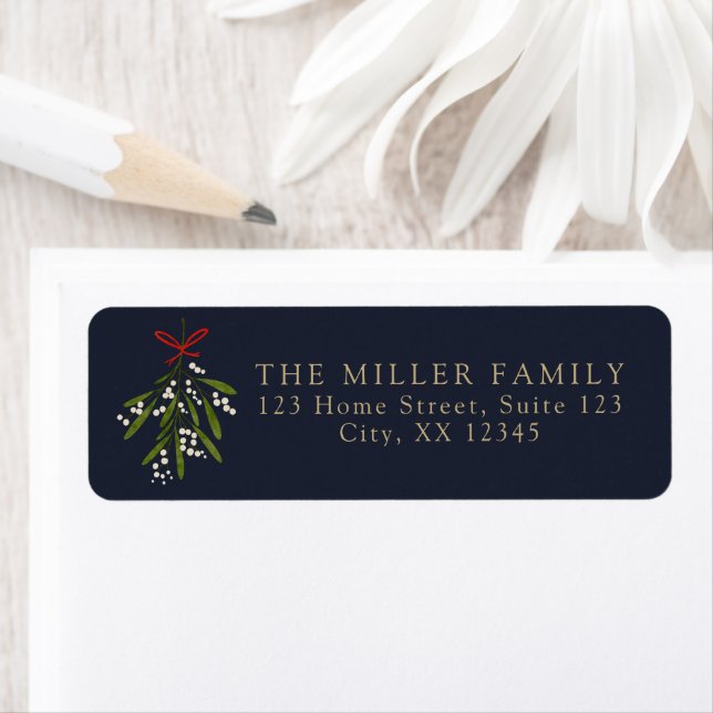 Simple navy mistletoe christmas return address  label (Insitu)