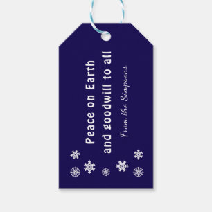 Simple Navy Peace on Earth Snowflake Gift Tag