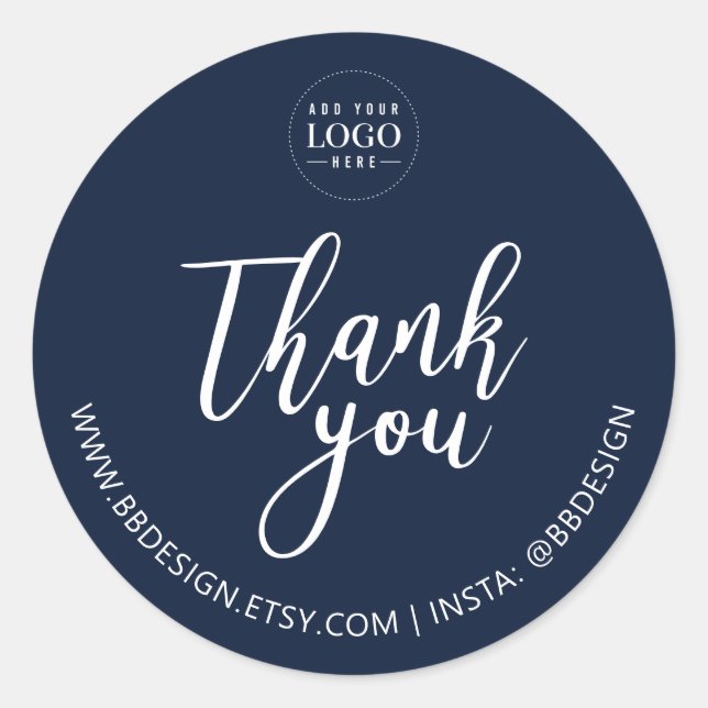 Simple Navy Small Business Logo Thank you sticker (Front)