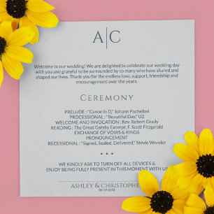 Simple Navy & Steel Grey Monogram Wedding Ceremony Program