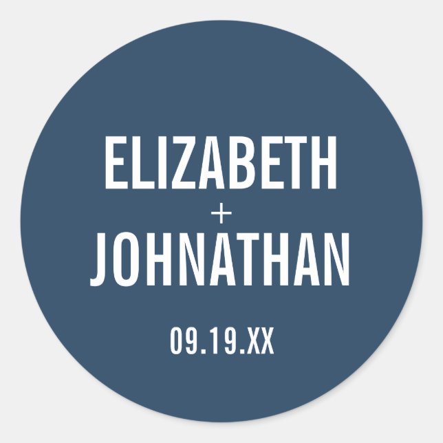 Simple Navy Typography Wedding Classic Round Sticker (Front)