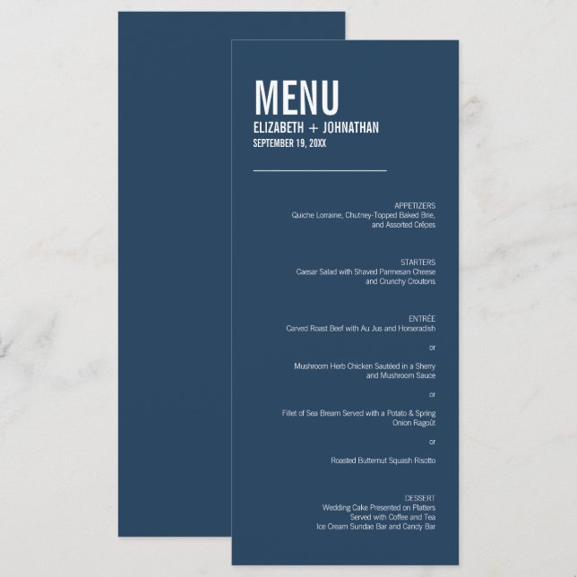 Simple Navy Typography Wedding  Menu (Front/Back)