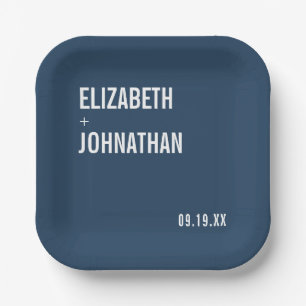 Simple Navy Typography Wedding Paper Plate