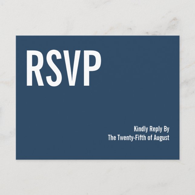 Simple Navy Typography Wedding RSVP Postcard (Front)
