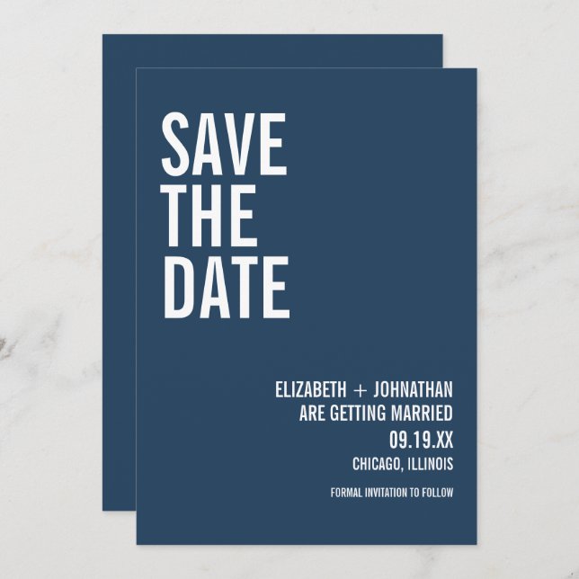Simple Navy Typography Wedding Save The Date (Front/Back)