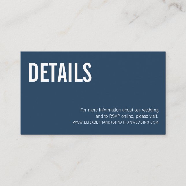 Simple Navy Typography Wedding Website Details Enclosure Card (Front)