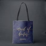 Simple Navy Watercolor & Gold Foil Maid of Honour Tote Bag<br><div class="desc">Simple Navy Watercolor & Gold customisable Background colour for any wedding colour palette just click the customise further link to Change the background colour! with fun faux gold foil wedding typography and modern script fonts. Simple and elegant Wedding Maid of HonorTote Bags ~ Check my shop to see the entire...</div>