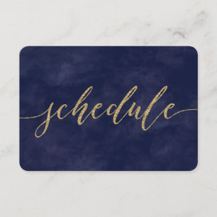 Simple Navy Watercolor & Gold Wedding Schedule Invitation