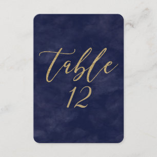 Simple Navy Watercolor & Gold Wedding Table Number