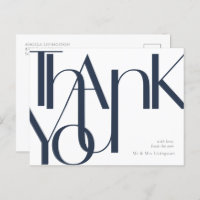 Simple Navy White Pre-Addressed Thank You Postcard