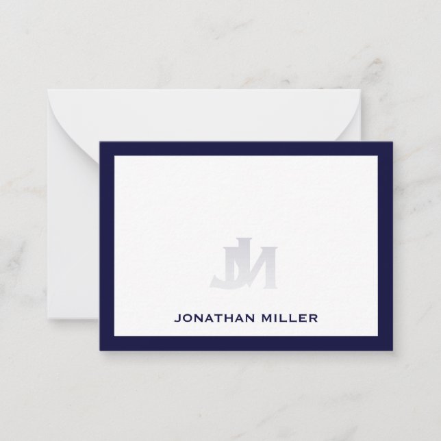 Simple Navy White Typographic Name Card (Front)