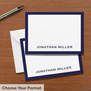 Simple Navy White Typographic Name Note Card
