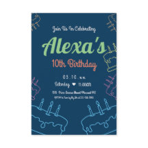 Simple Neon 10th Birthday Invitation | Customizabl