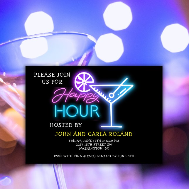Simple Neon Martini Happy Hour Invite (Creator Uploaded)