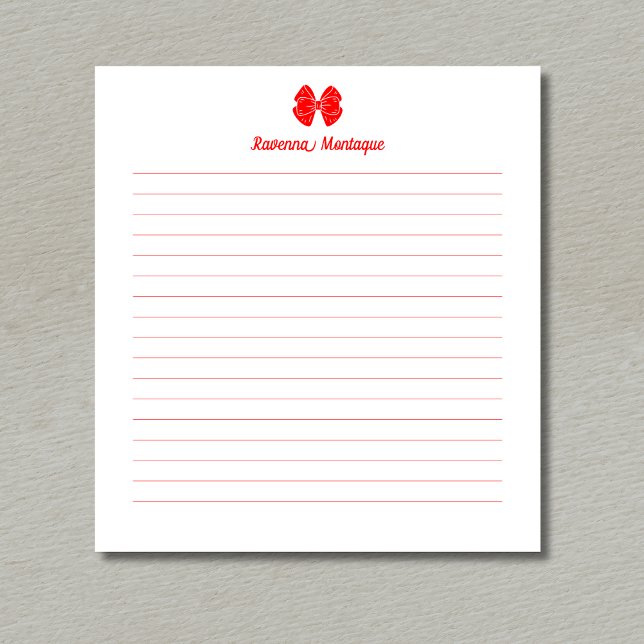 Simple Neon Red Bow Script Custom Name Lined  Notepad (Creator Uploaded)