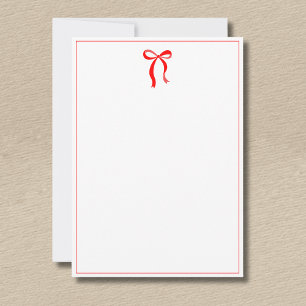Simple Neon Red Bow Thin Border No text Card