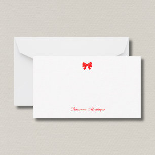 Simple Neon Red Chic Bow Handwritten Name Card