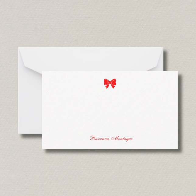 Simple Neon Red Chic Bow Handwritten Name  Card (Creator Uploaded)