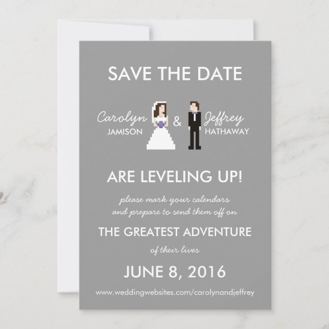 Simple, Nerdy 8-Bit Bride & Groom Save the Dates Date (Front)