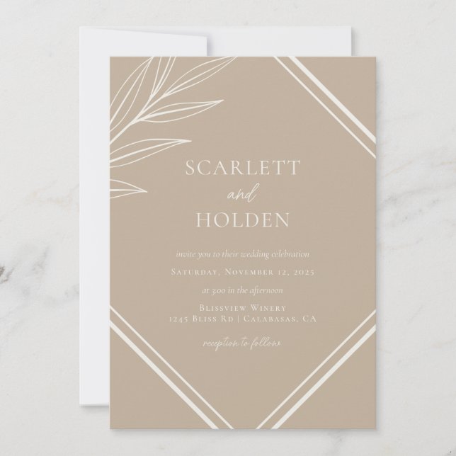 Simple Neutral and Cream Leaf Wedding Invitation (Front)