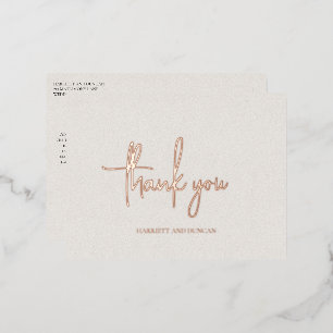 Simple Neutral Beige Elegant Wedding Thank You Foil Invitation Postcard