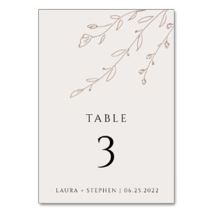 Simple Neutral Beige Floral Editable Table Number