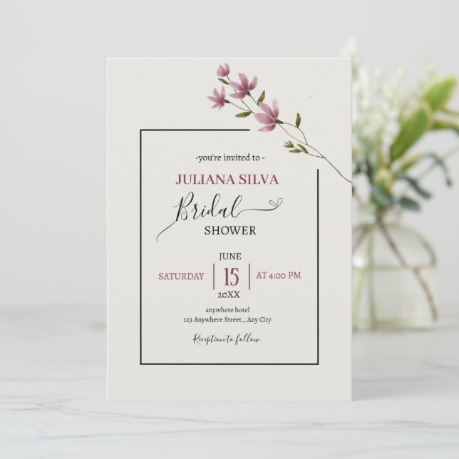 Simple Neutral Boho Wildflower Bridal shower Invitation (Standing Front)