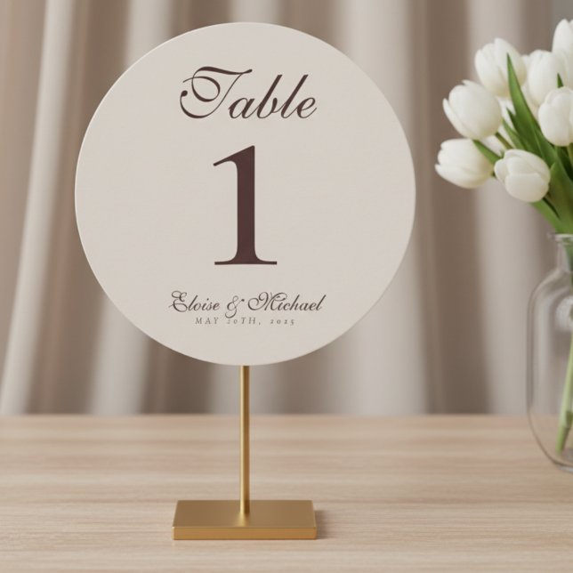 Simple Neutral Brown Wedding Table Number (Guide guests to their seats in style with this Neutral Brown Wedding Table Number Sign!)