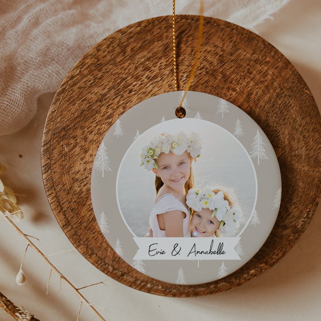 Simple Neutral Double Sided Personalised Photo Ceramic Ornament (Creator Uploaded)