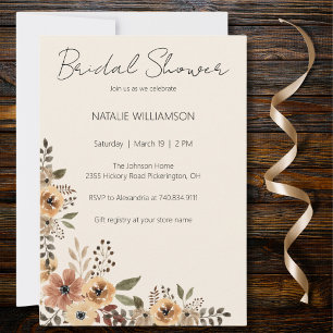 Simple Neutral Flowers Bridal Shower Invitation