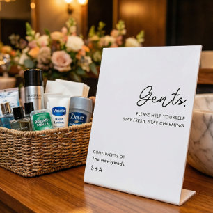 Simple Neutral Gentlemen Wedding Bathroom Basket Pedestal Sign