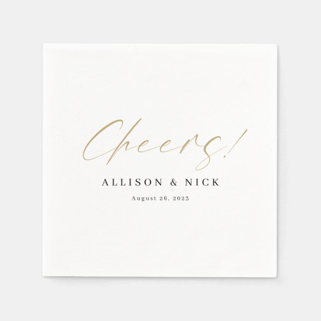 Simple Neutral Gold Cheers Wedding Napkins (Front)