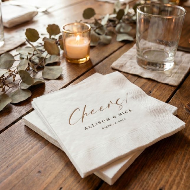 Simple Neutral Gold Cheers Wedding Napkins (Creator Uploaded)