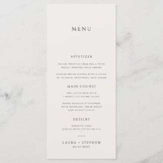 Simple Neutral Ivory Beige Wedding Menu