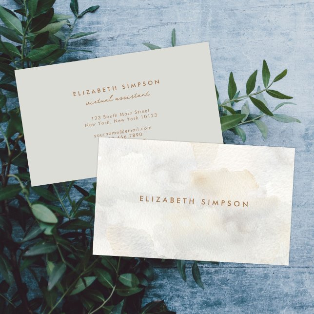 Simple Neutral Minimal Watercolor Business Card (Creator Uploaded)