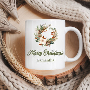 Simple neutral Scandinavian look custom name Xmas Coffee Mug