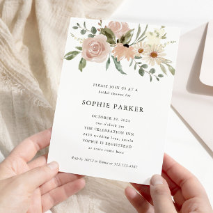 Simple Neutral Watercolor Flowers   Bridal Shower Invitation