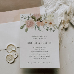 Simple Neutral Watercolor Flowers   Couples Shower Invitation