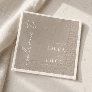 Simple Neutral Wedding Welcome Sign Napkin