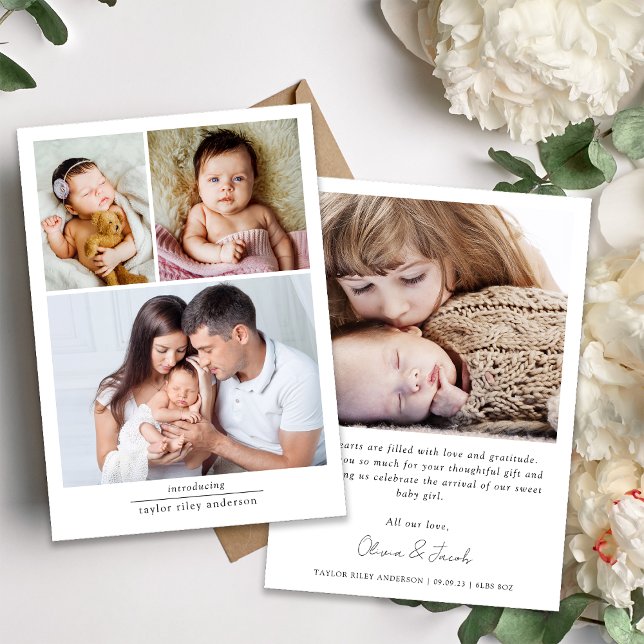 Simple New Baby Multi Photo Collage  Thank You Card (Creator Uploaded)
